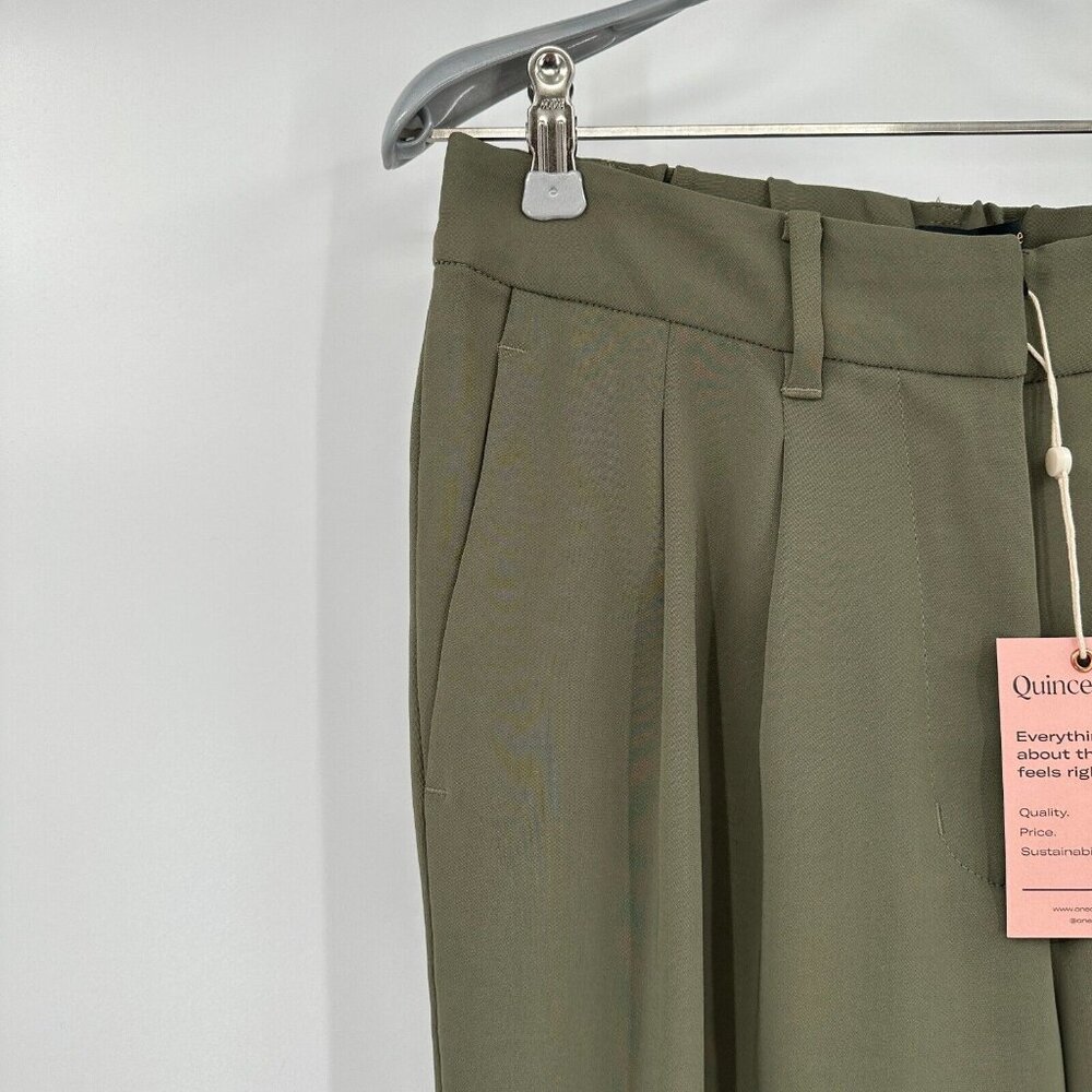 Quince Women's Stretch Crepe Pleated Wide Leg Pants Olive sz S NWT 30" Inseam - Picture 2 of 4